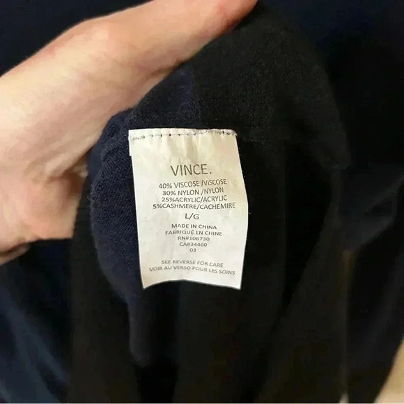 Vince Navy Blue Black Colorblock Long Sleeve Cashmere Blend Sweater Size Large - Picture 5 of 7
